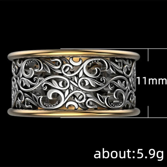 💥  Beautiful Carved Dainty Double Layer Wide Vintage Ring Women/Man, PD732 - Picture 6 of 6